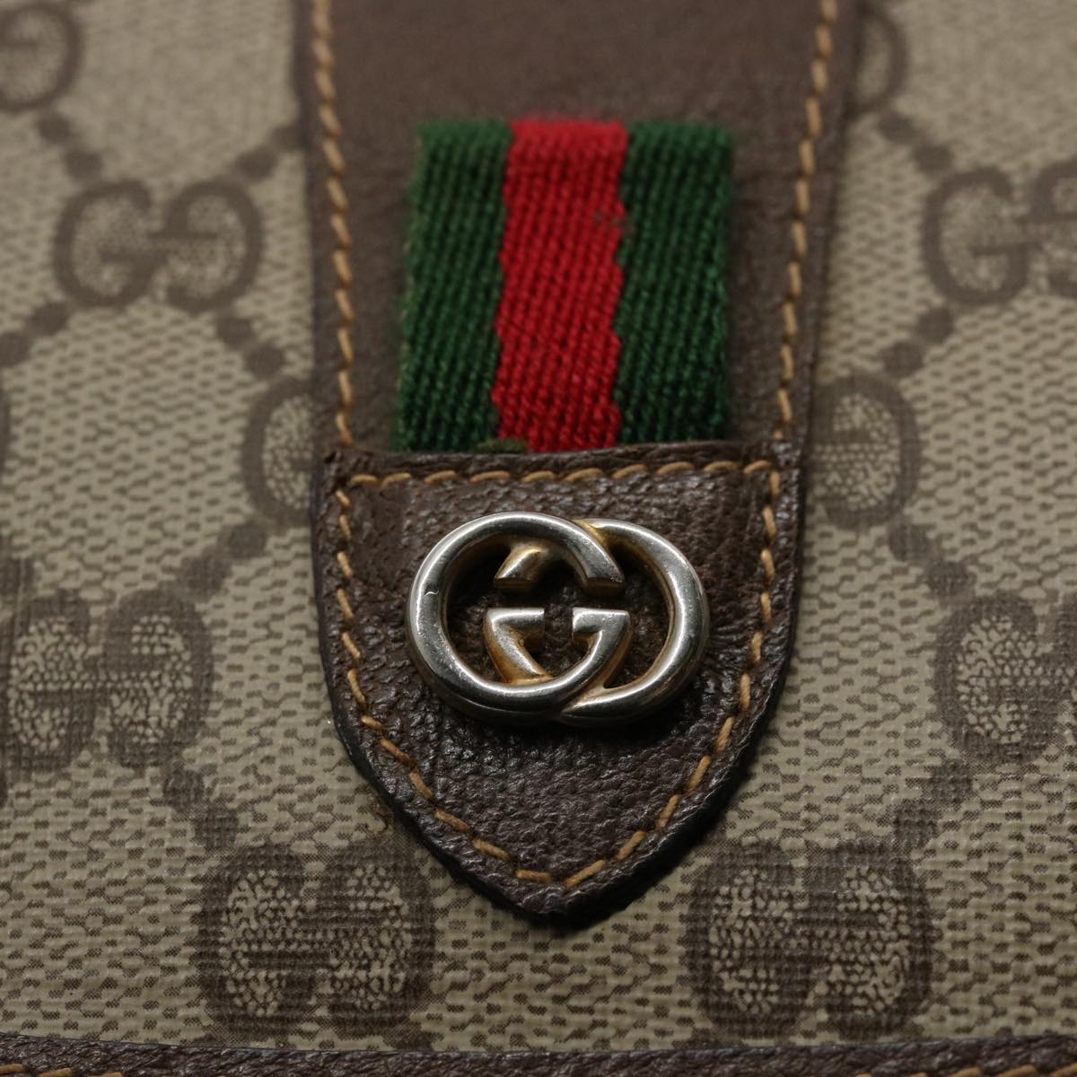 GUCCI GG Canvas Web Sherry Line Clutch Bag PVC Beige Green Red Auth 59919