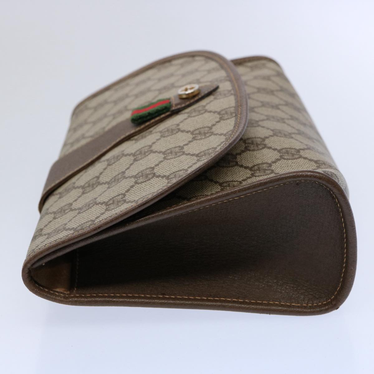GUCCI GG Canvas Web Sherry Line Clutch Bag PVC Beige Green Red Auth 59919