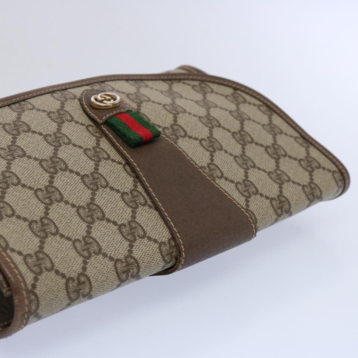 GUCCI GG Canvas Web Sherry Line Clutch Bag PVC Beige Green Red Auth 59919