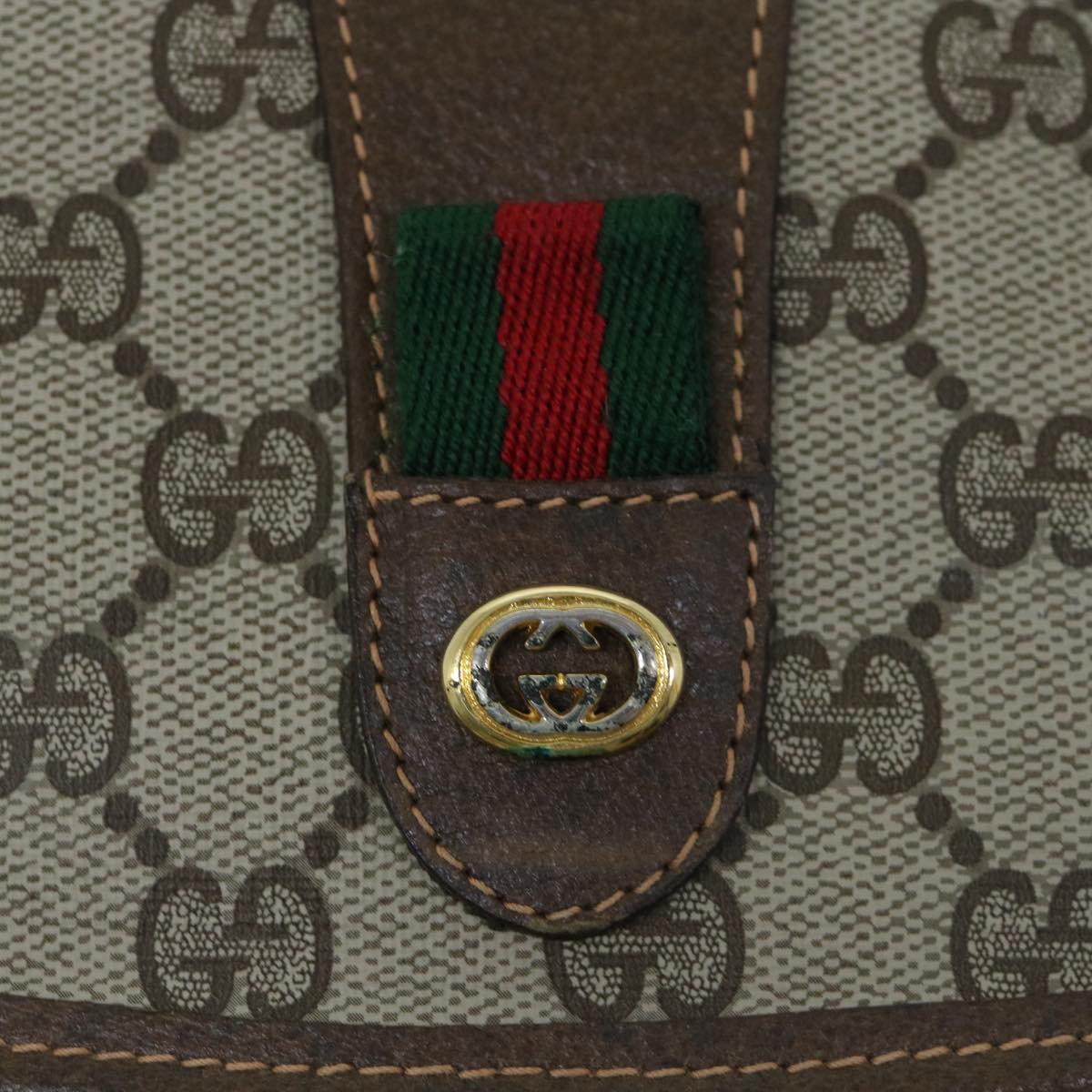 GUCCI Gg Canvas Web Sherry Line Clutch Bag Pvc Beige Red Green Auth 59987