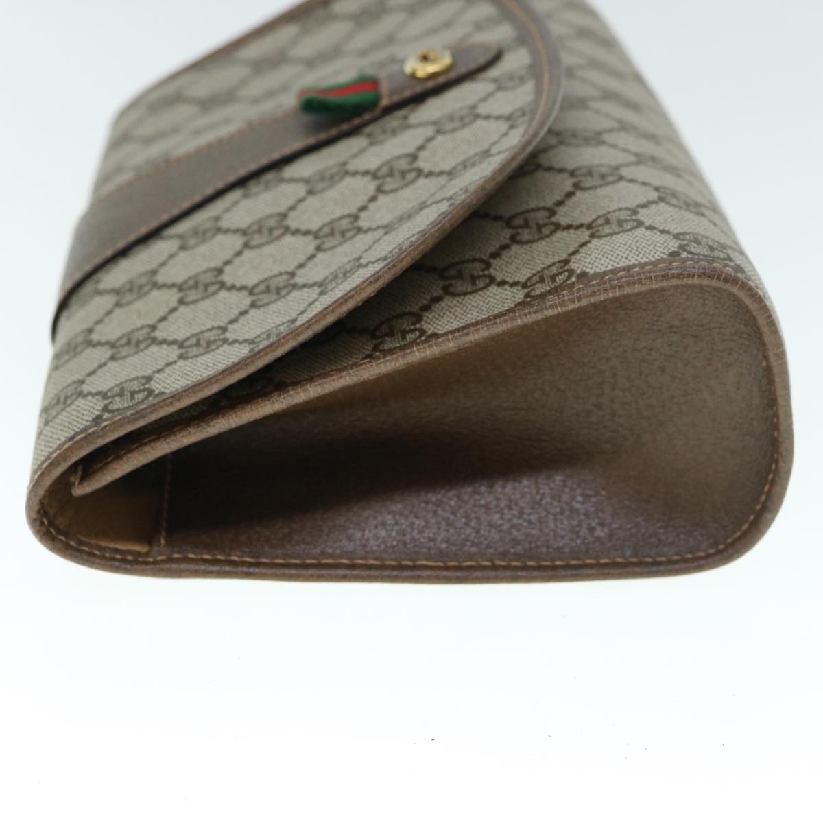 GUCCI Gg Canvas Web Sherry Line Clutch Bag Pvc Beige Red Green Auth 59987