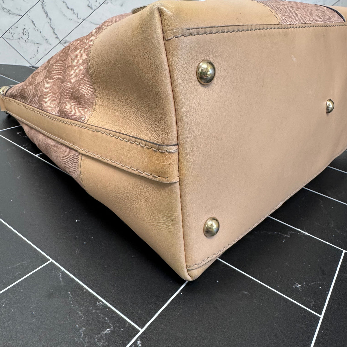 Gucci Rose Gold Canvas GG Heart Shoulder Bag