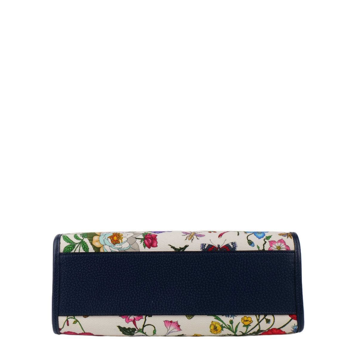 Gucci Floral Canvas Tote with Blue Leather Trim.