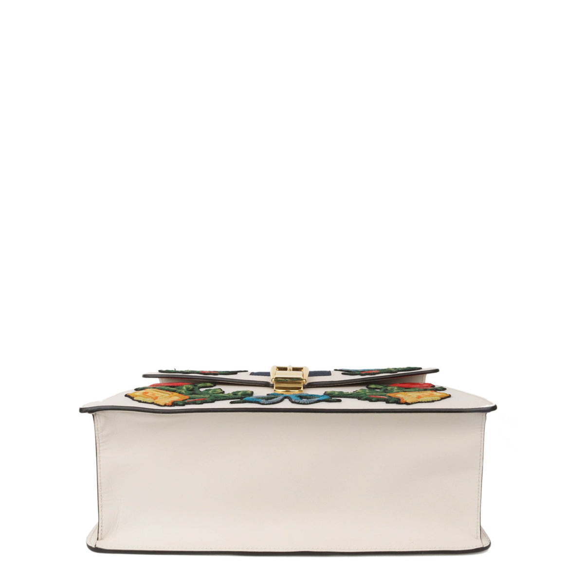 Gucci White Smooth Calfskin Leather Floral Embroidered Medium Sylvie Top Handle Bag