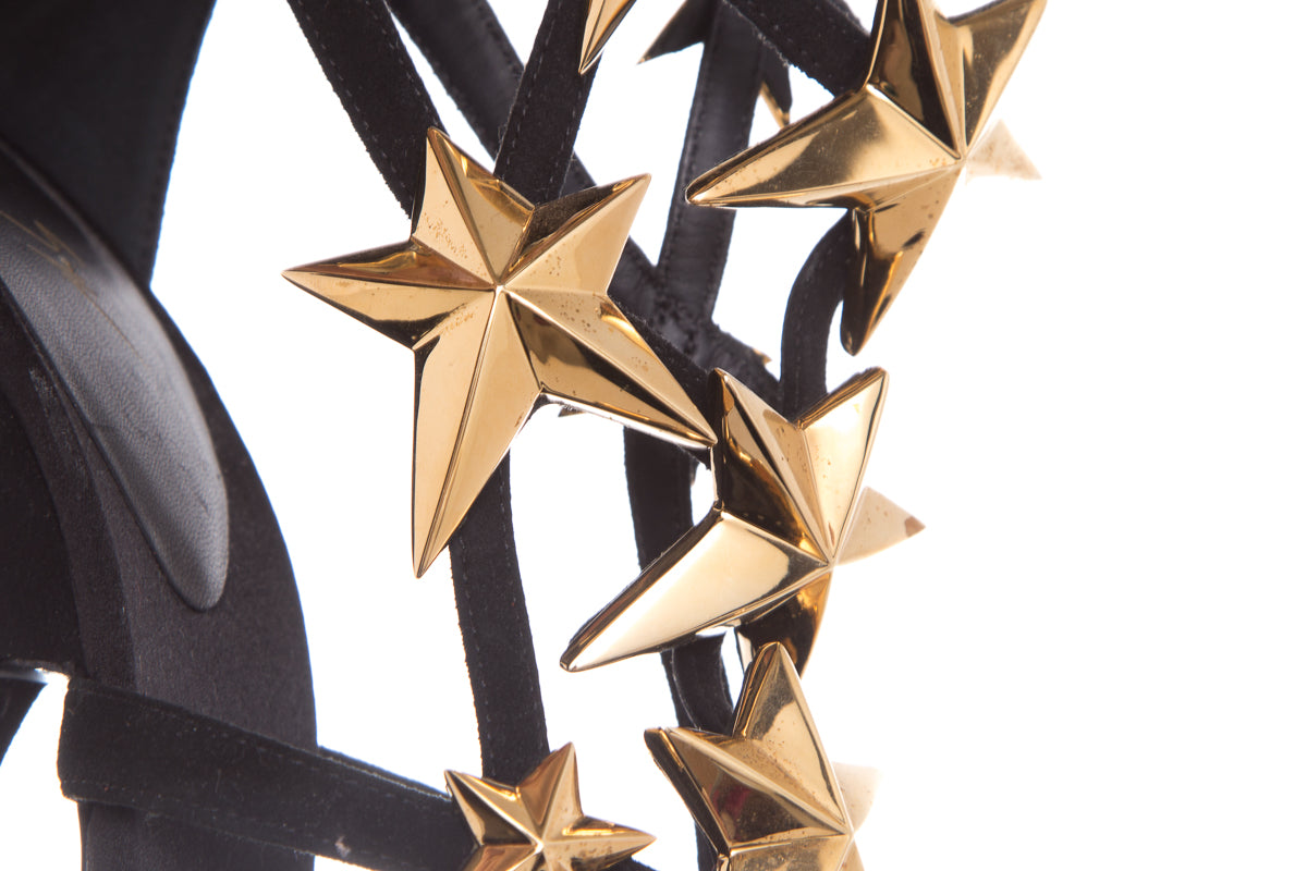 Guiseppe Zanotti Black & Gold Star Studded Heels SZ 39.5