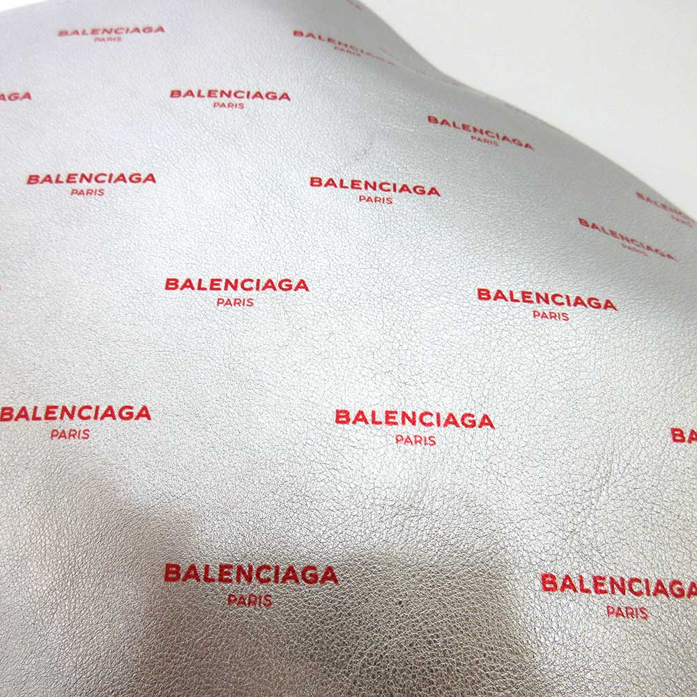 balenciaga Leather Logo Large Clutch Silver