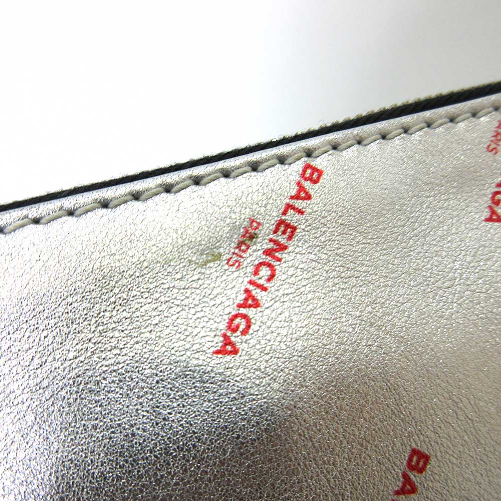 balenciaga Leather Logo Large Clutch Silver