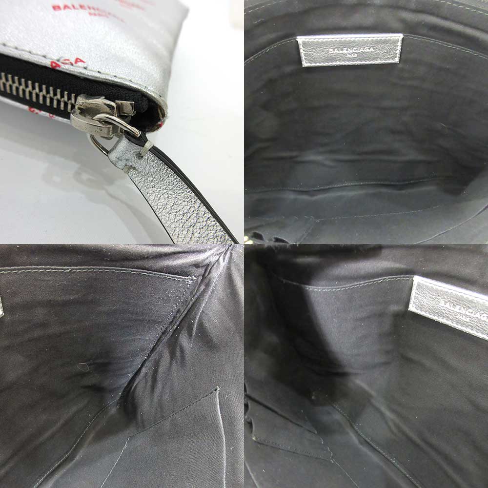 balenciaga Leather Logo Large Clutch Silver