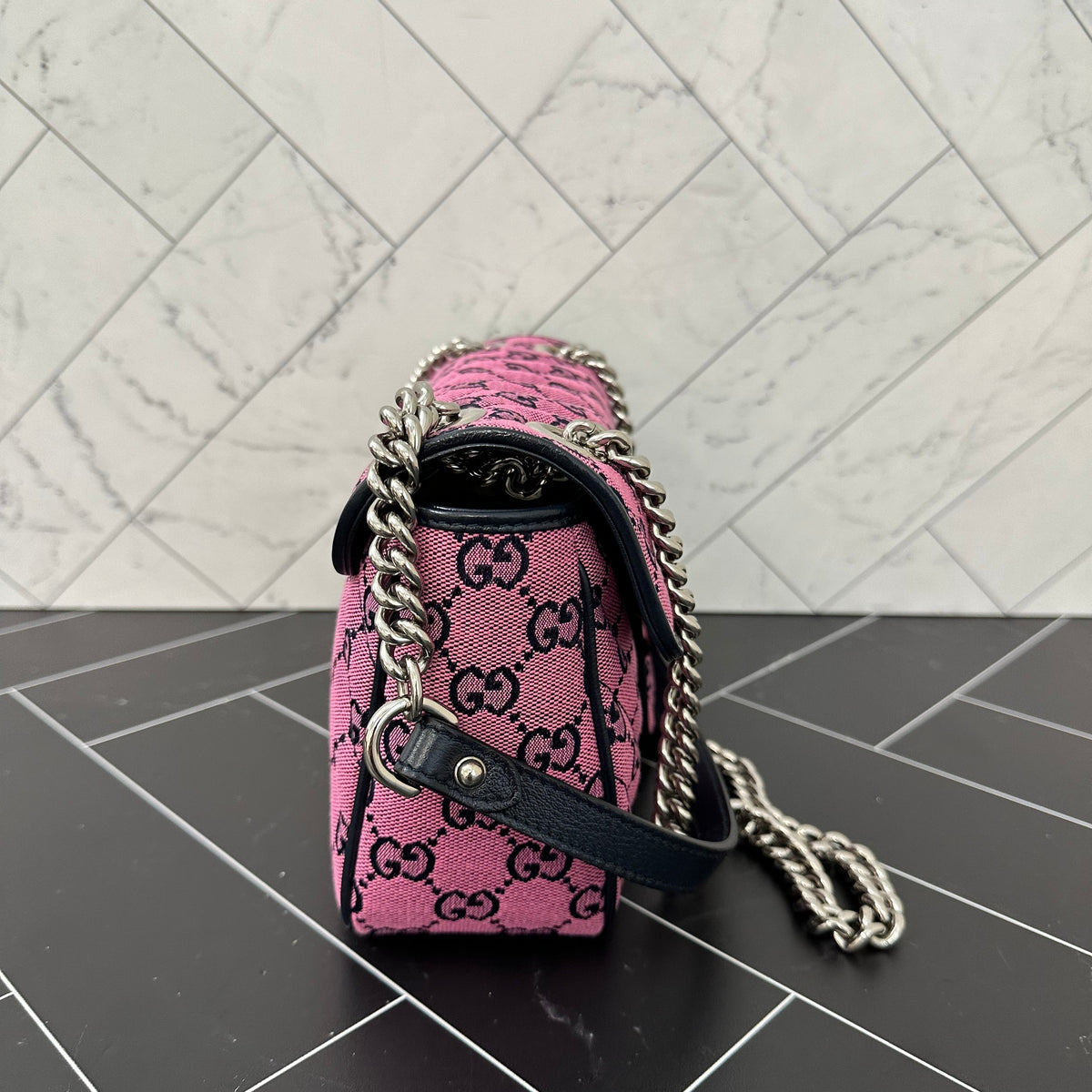 BRAND NEW Gucci Pink Canvas Small Marmont Crossbody Bag