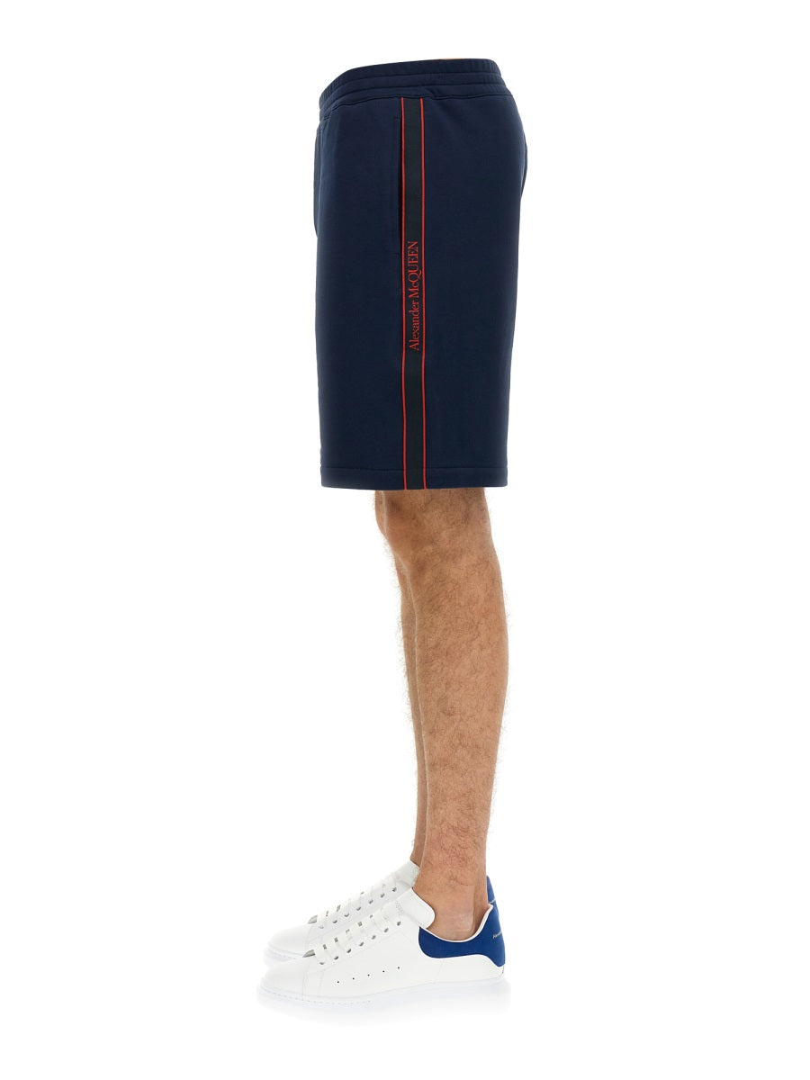 Alexander Mcqueen Men Bermuda Shorts With Selvedge Logo Band
