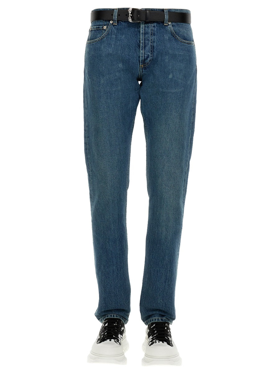Alexander Mcqueen Men Jeans With Embroidered Logo