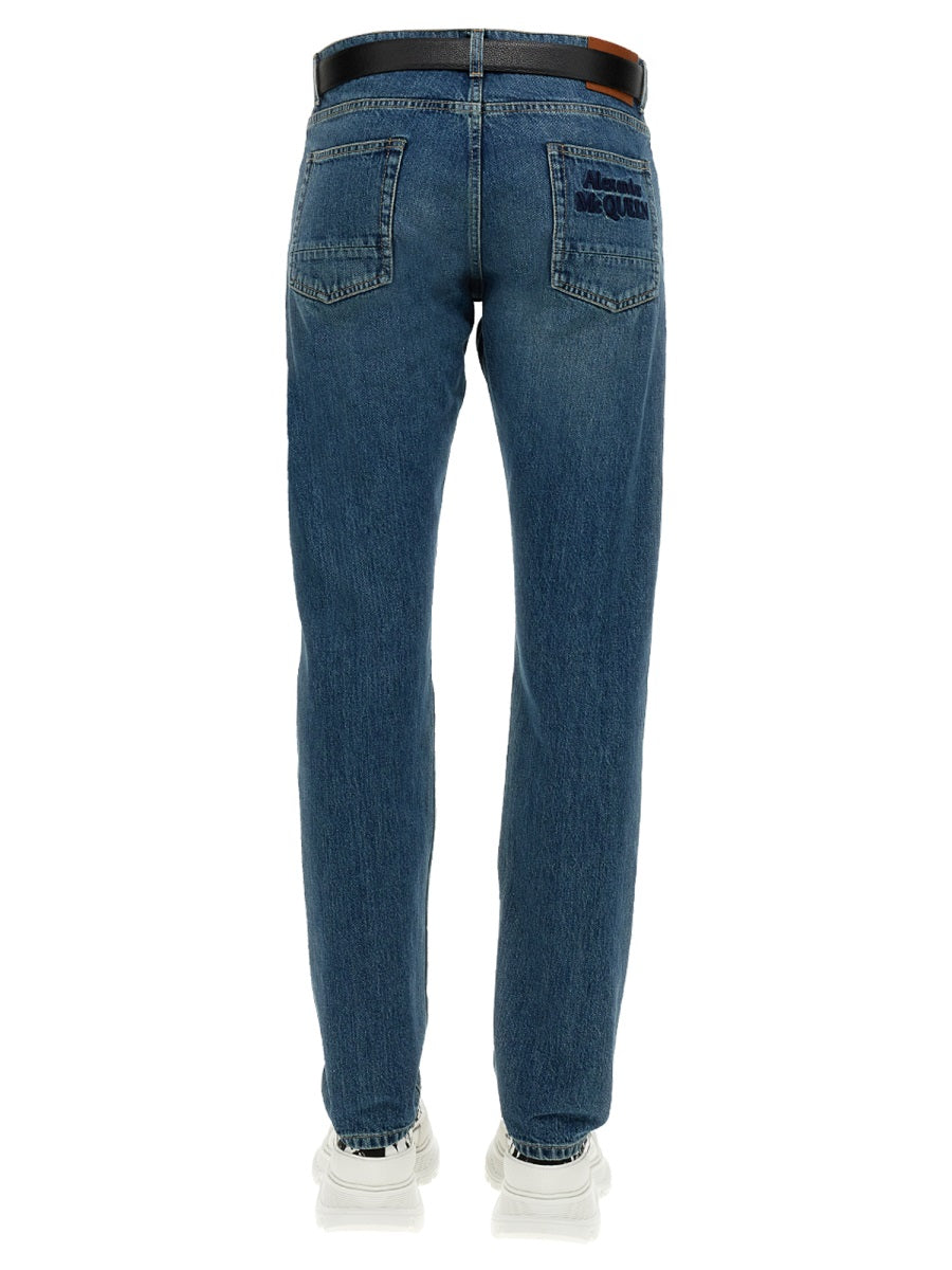 Alexander Mcqueen Men Jeans With Embroidered Logo