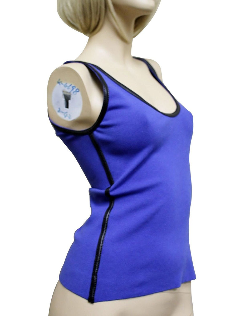 Gucci Women's Blue Cashmere Blend Small Cotton Knit Leather Trim Tank Top