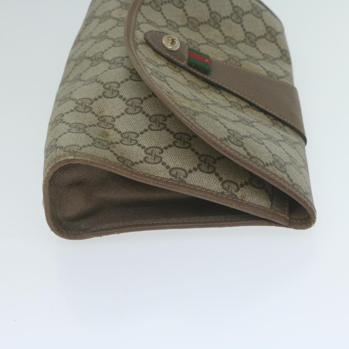 GUCCI GG Supreme Web Sherry Line Clutch Bag PVC Beige 89 01 030 Auth 65174