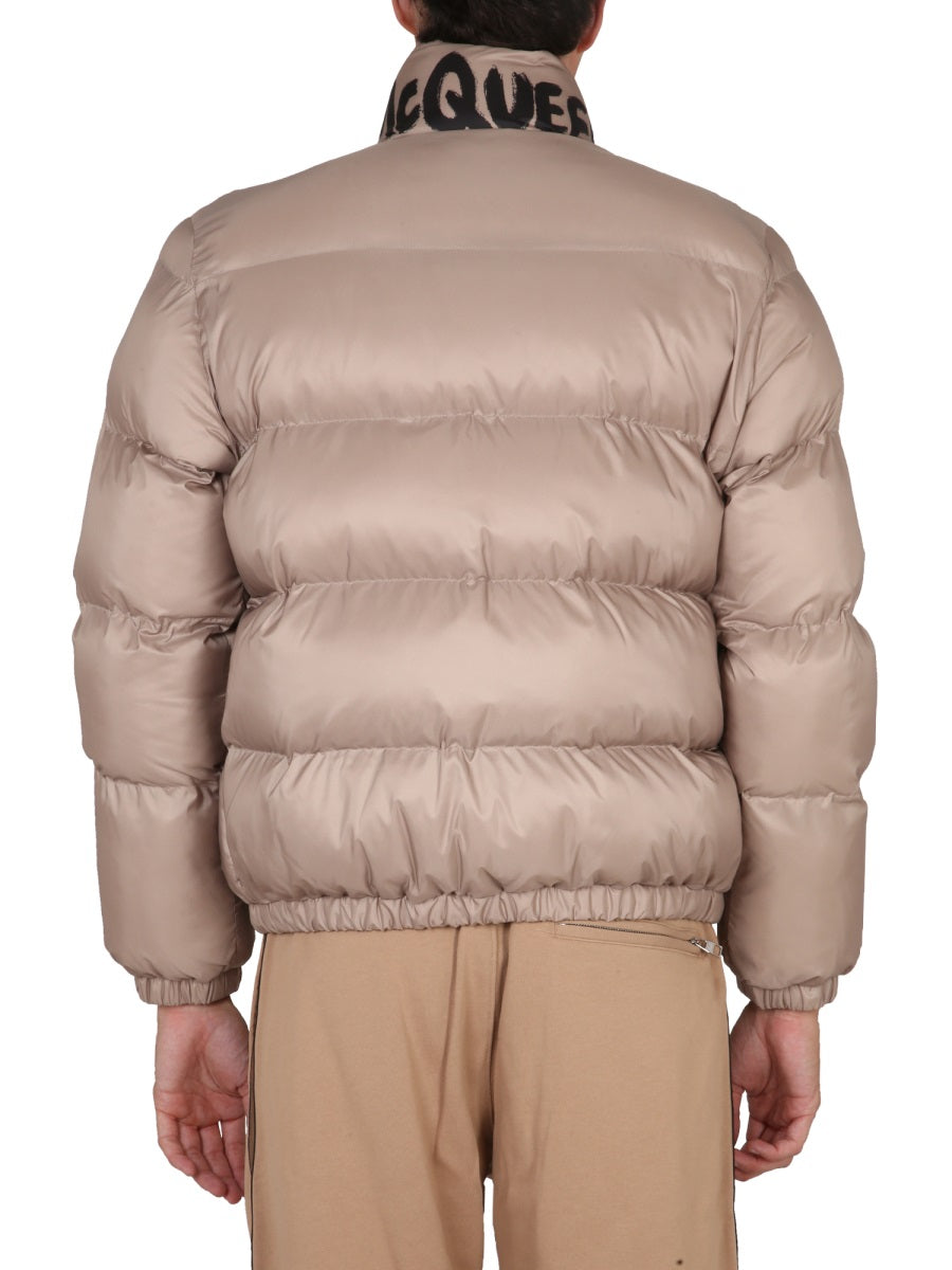 Alexander Mcqueen Men Graffiti Logo Print Down Jacket