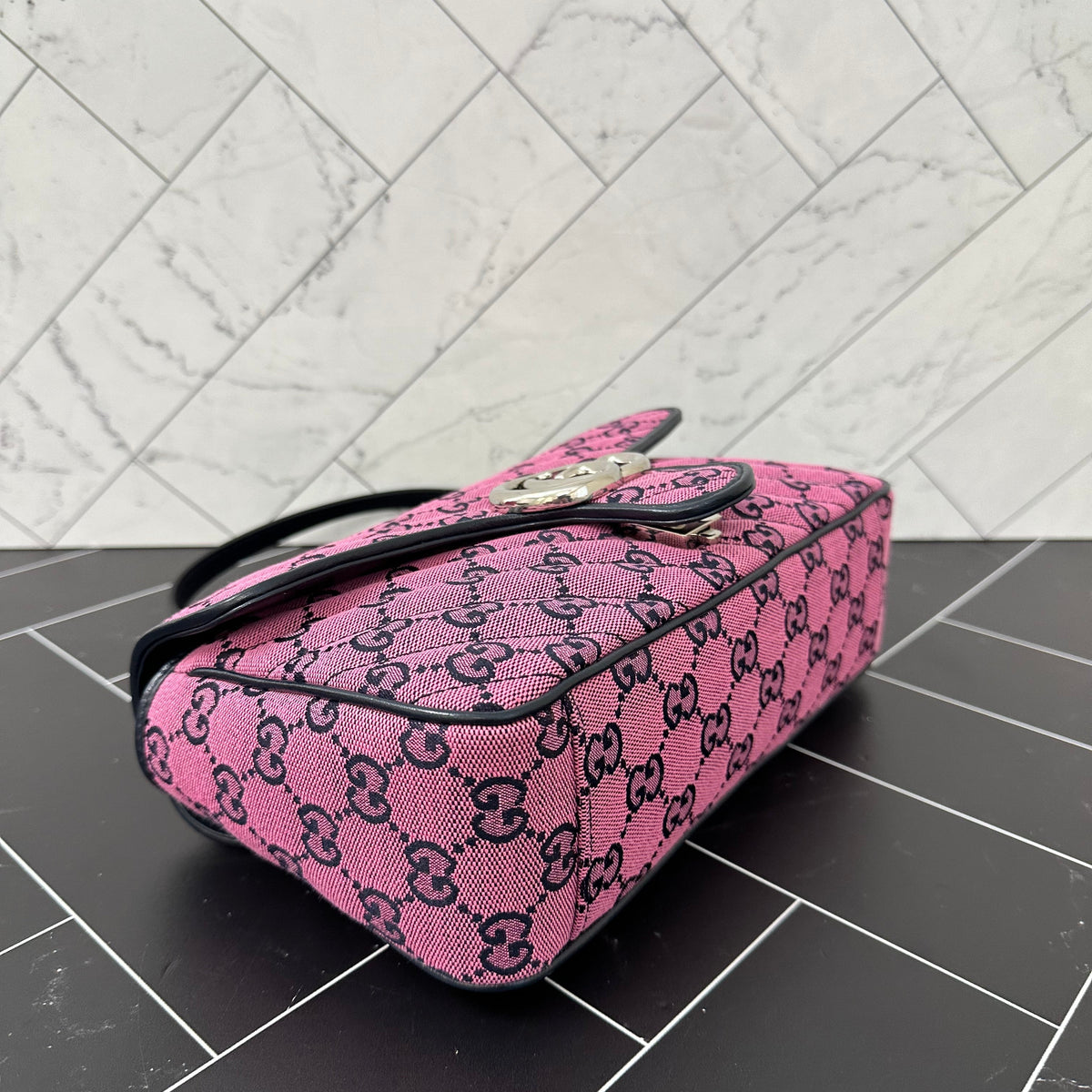 BRAND NEW Gucci Pink Canvas Small Marmont Crossbody Bag