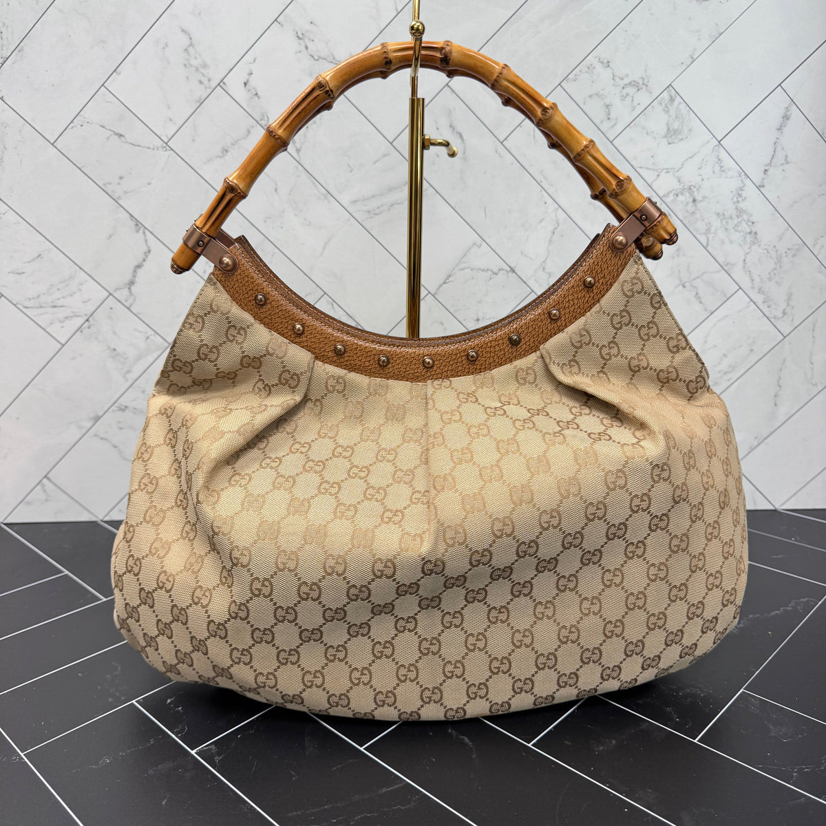 Gucci Vintage Bamboo Large Canvas Tote Bag