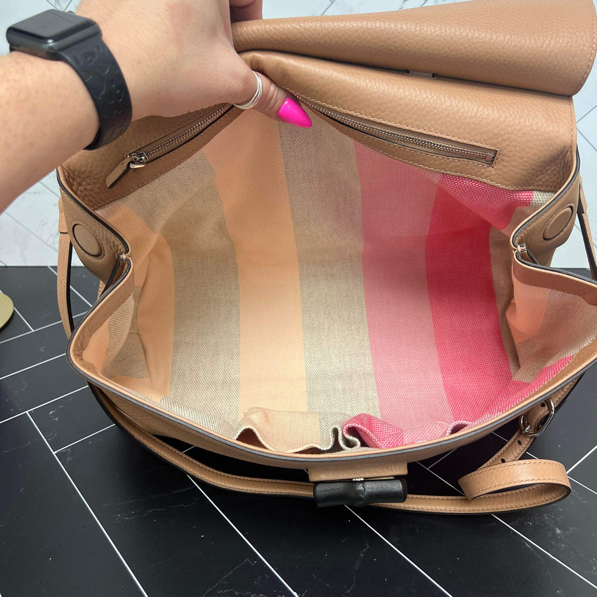 Gucci Neutral Large Bamboo Daily Top Handle Bag