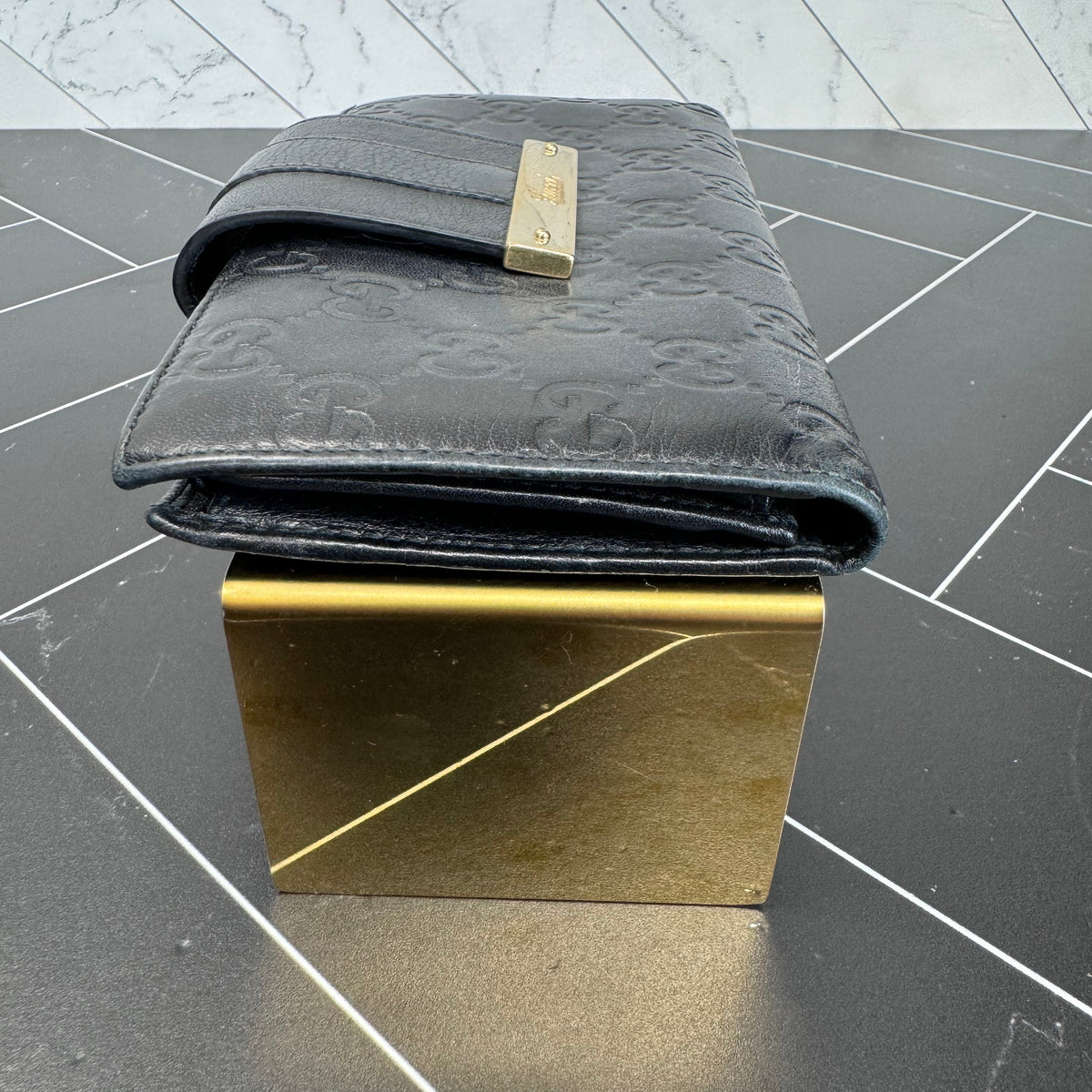 Gucci Black Guccisma Leather Long Wallet