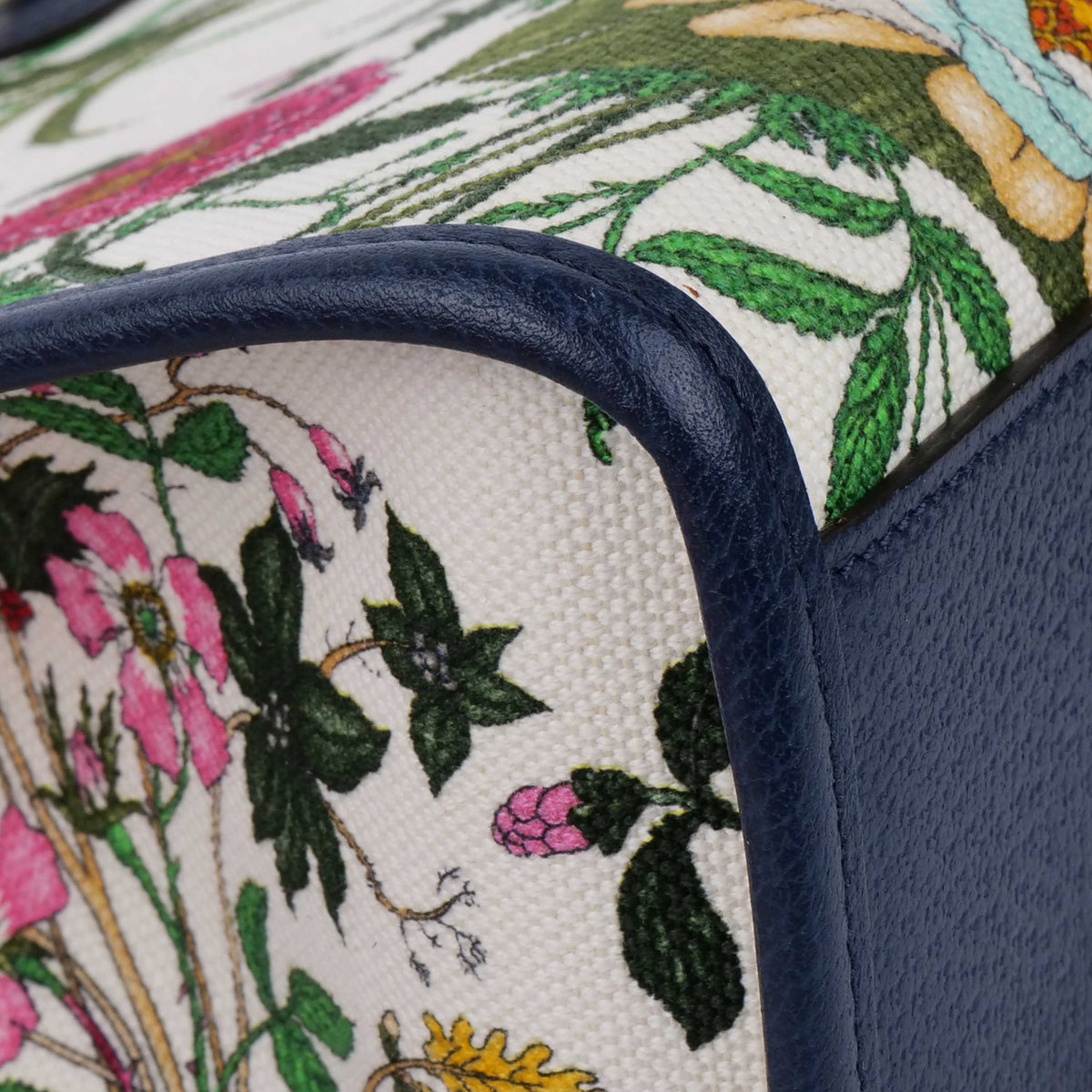 Gucci Floral Canvas Tote with Blue Leather Trim.