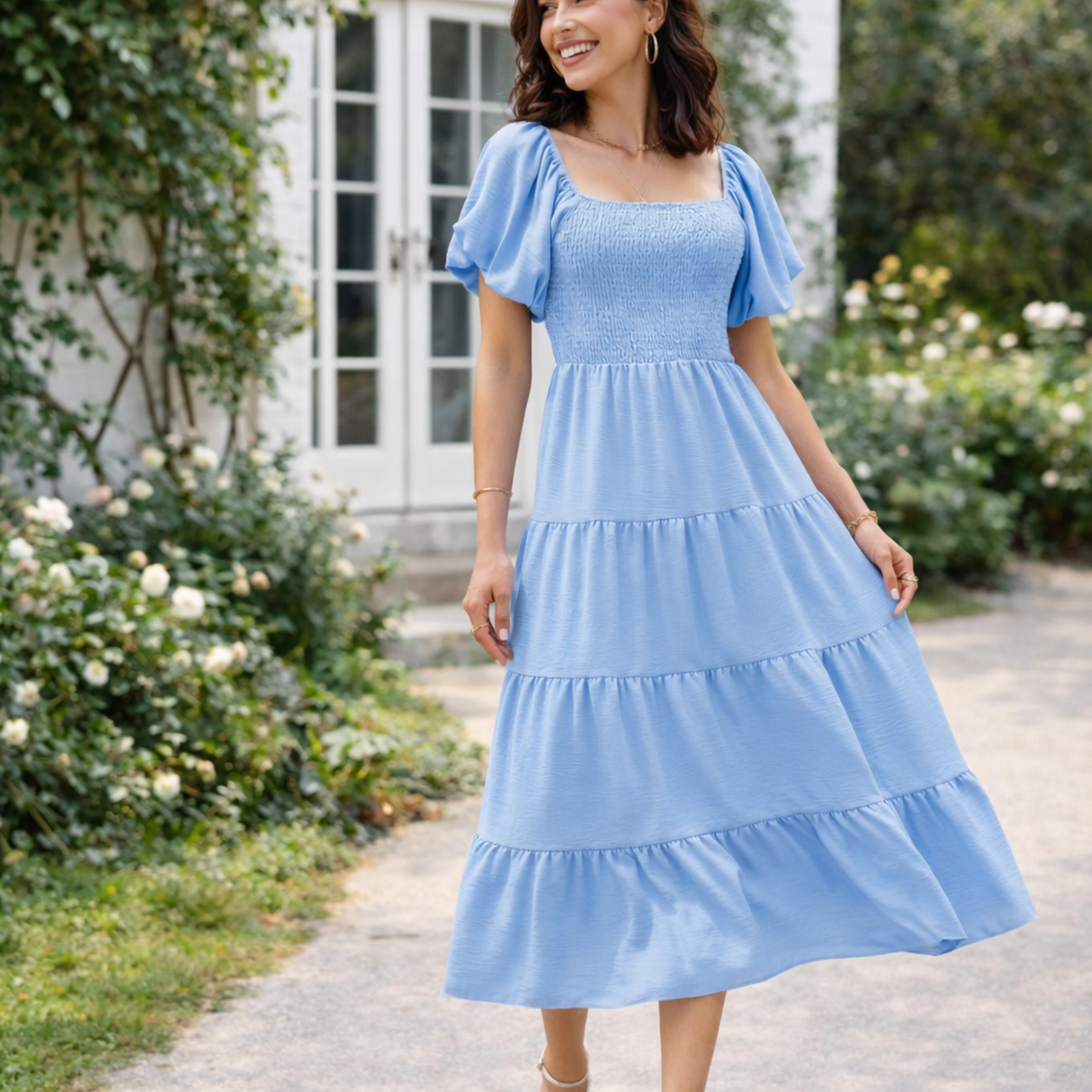 Evie | Midi Dress with Smocked Bodice