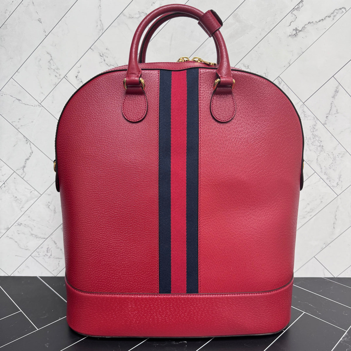 LIKE NEW- Gucci Red Savoy Web Bowling Tote
