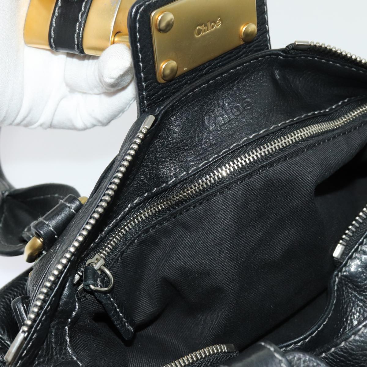 Chloe Paddington Hand Bag Leather 2way Black 70392