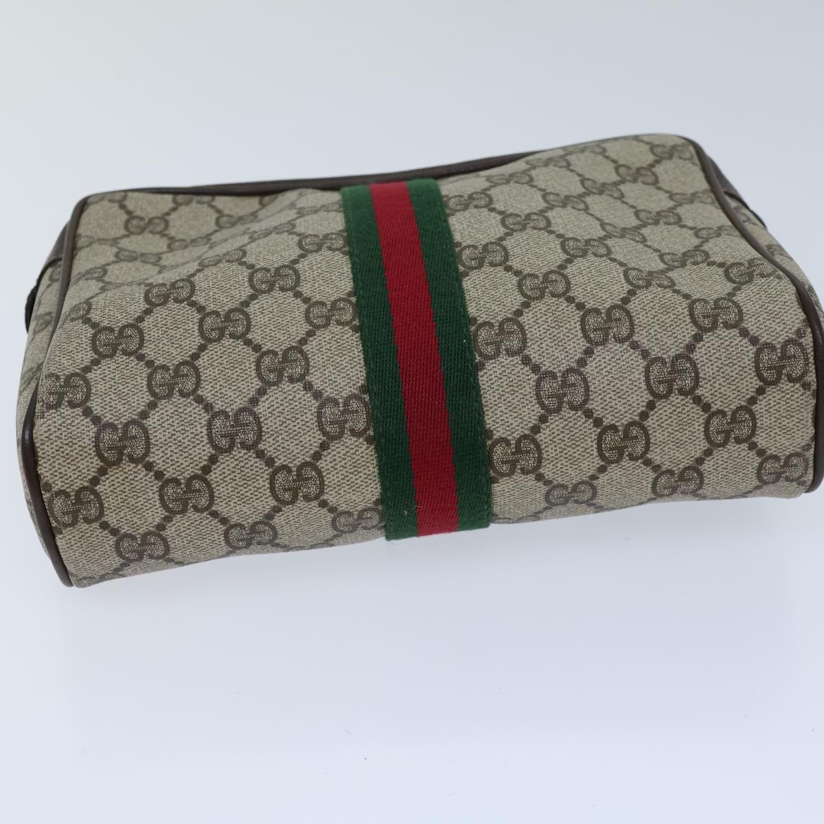 GUCCI GG Canvas Web Sherry Line Clutch Bag PVC Beige Green Red Auth 72151
