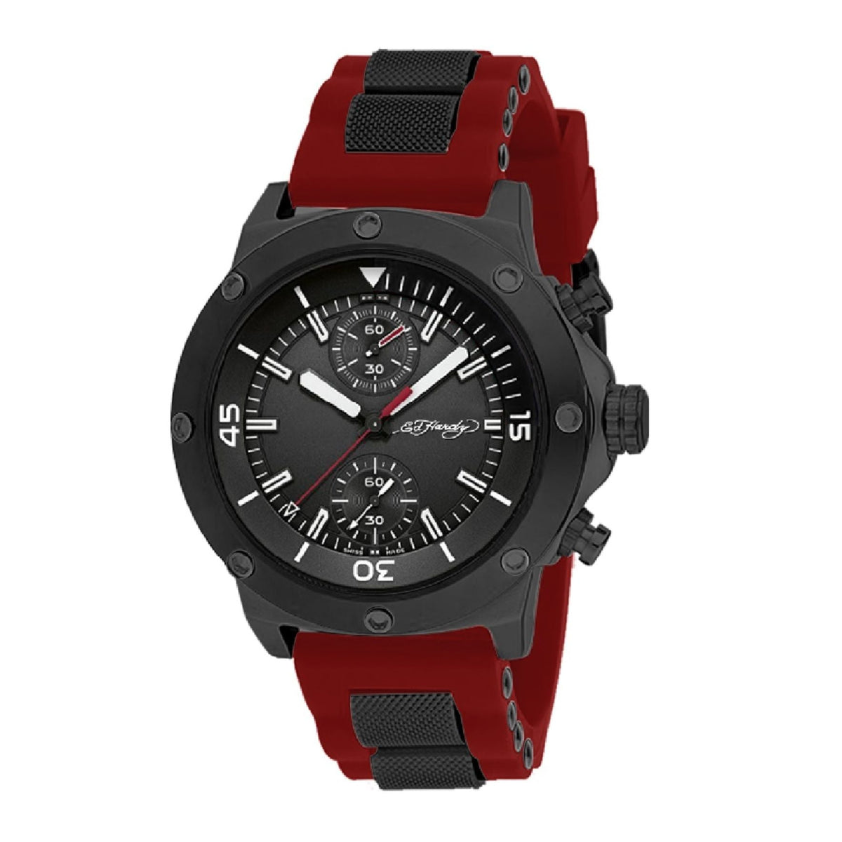 Ed Hardy Men's Red Silicone Strap Watch 52mm