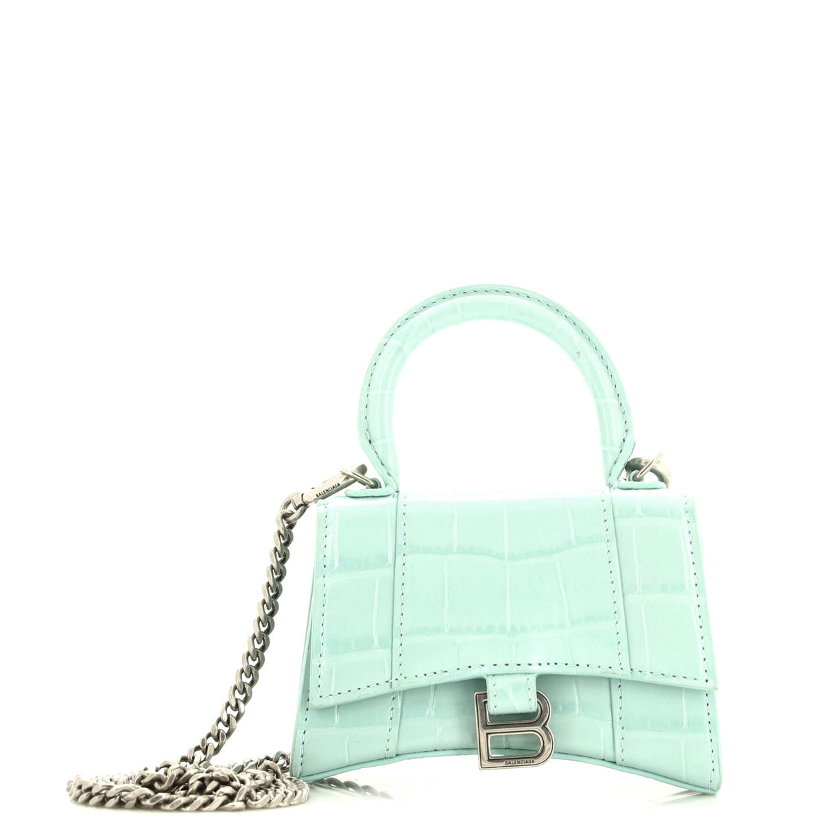 Balenciaga Hourglass Top Handle Bag Crocodile Embossed Leather Mini