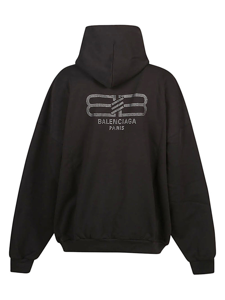 BALENCIAGA Strass Cotton Hoodie with Rhinestone Detail