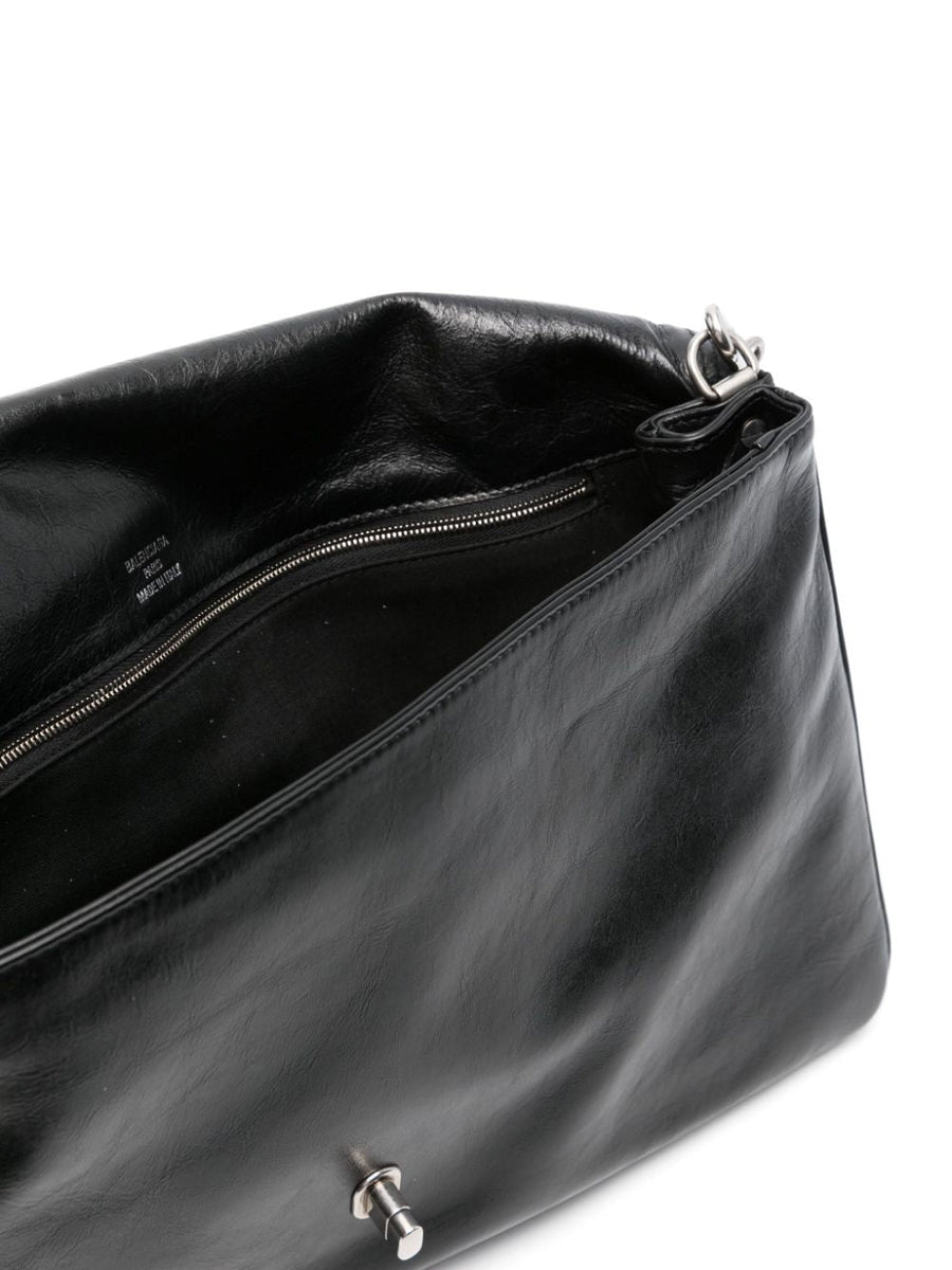 BALENCIAGA Smooth Grain Adjustable Handbag with Chain-Link Shoulder Strap