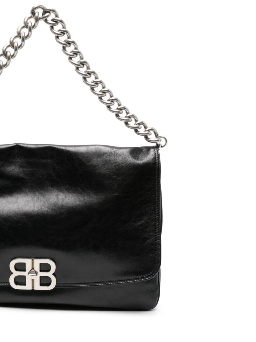 BALENCIAGA Smooth Grain Adjustable Handbag with Chain-Link Shoulder Strap
