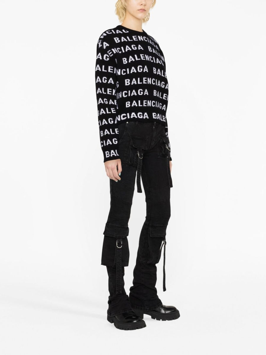 BALENCIAGA Allover Logo Wool Cropped Sweater for Women