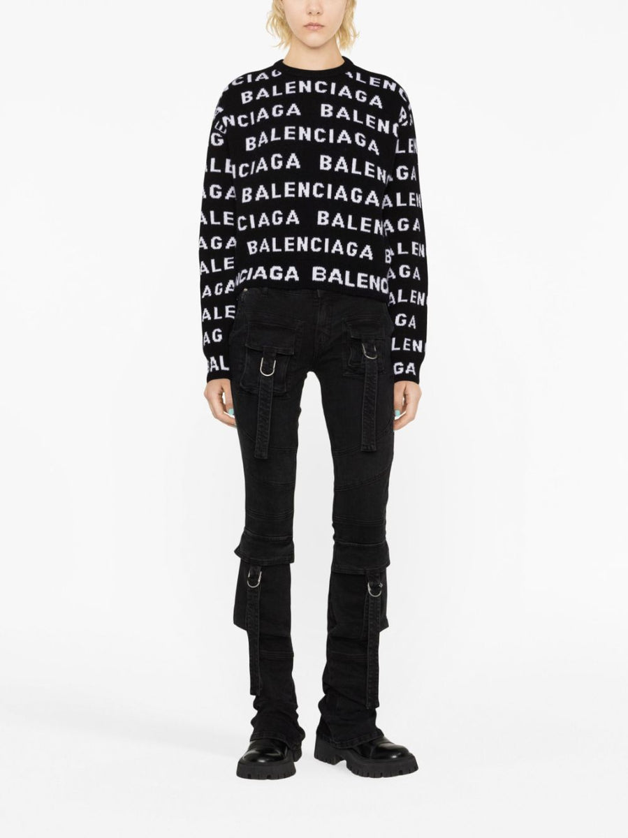 BALENCIAGA Allover Logo Wool Cropped Sweater for Women
