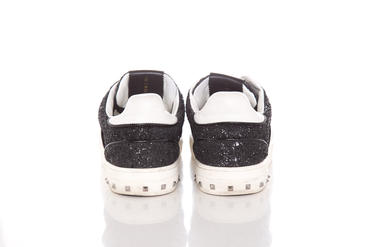 Valentino Black Glitter Rockstud Sneakers SZ 38.5