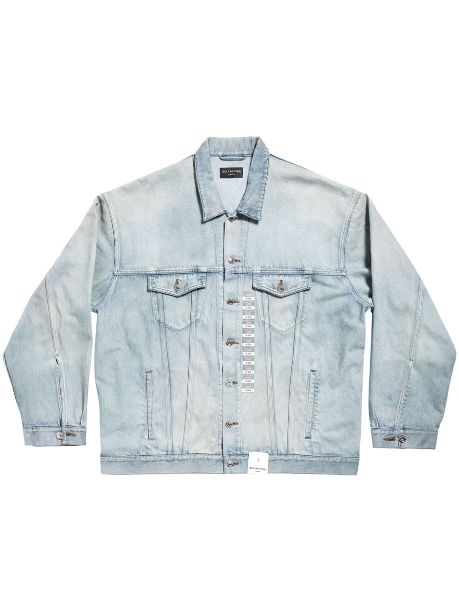 BALENCIAGA Washed Denim Jacket with Logo Patch