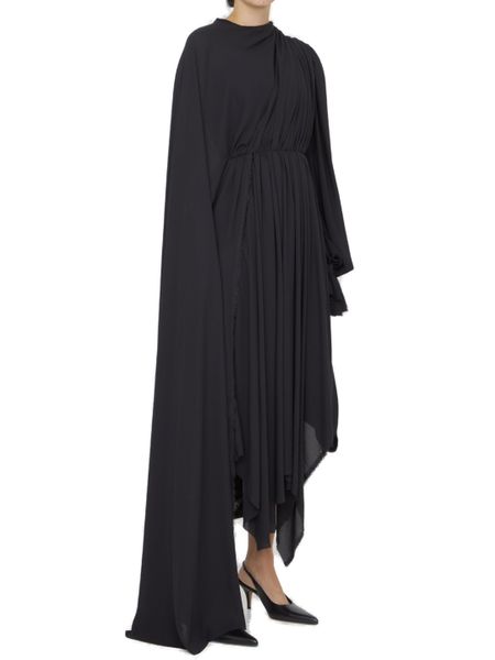 BALENCIAGA Asymmetric Hem Crepe Mini Dress with Back Lace-Up Closure