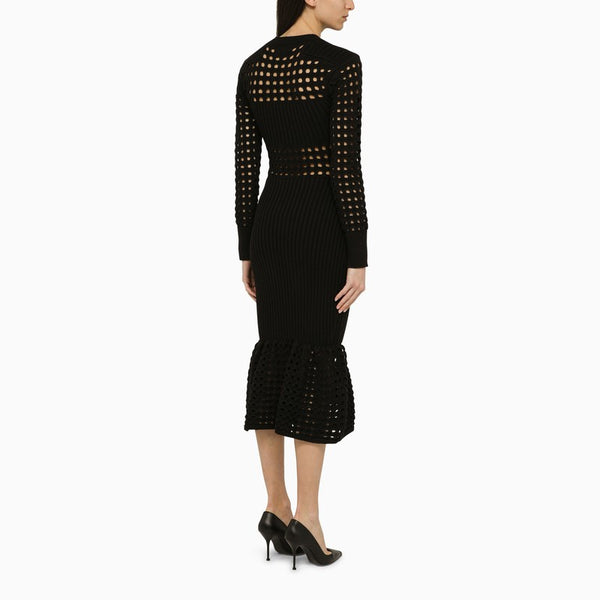 Alexander Mcqueen Black Knitted Midi Dress Women