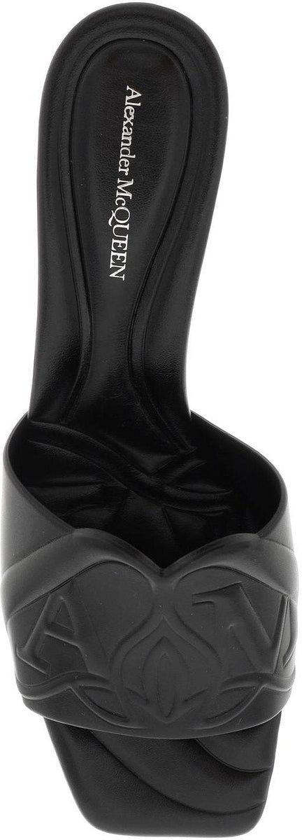 EMBOSSED LOGO LEATHER MULES