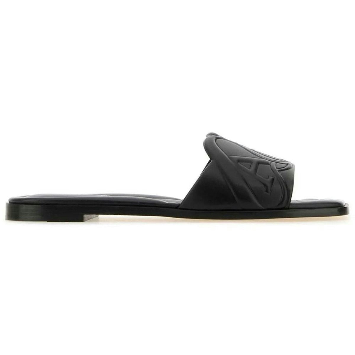 LEATHER SLIDES WITH EMBOSSED SEAL LOGO