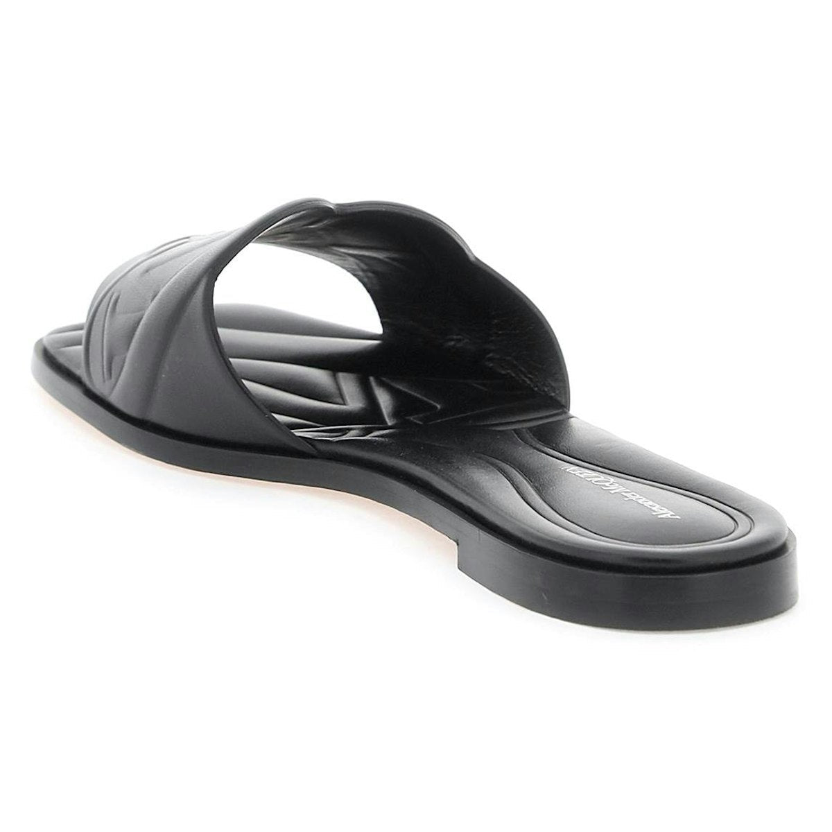 LEATHER SLIDES WITH EMBOSSED SEAL LOGO