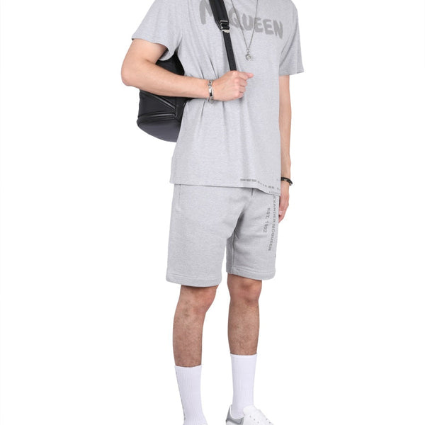 Alexander Mcqueen Men Bermuda Shorts With Graffiti Logo Print