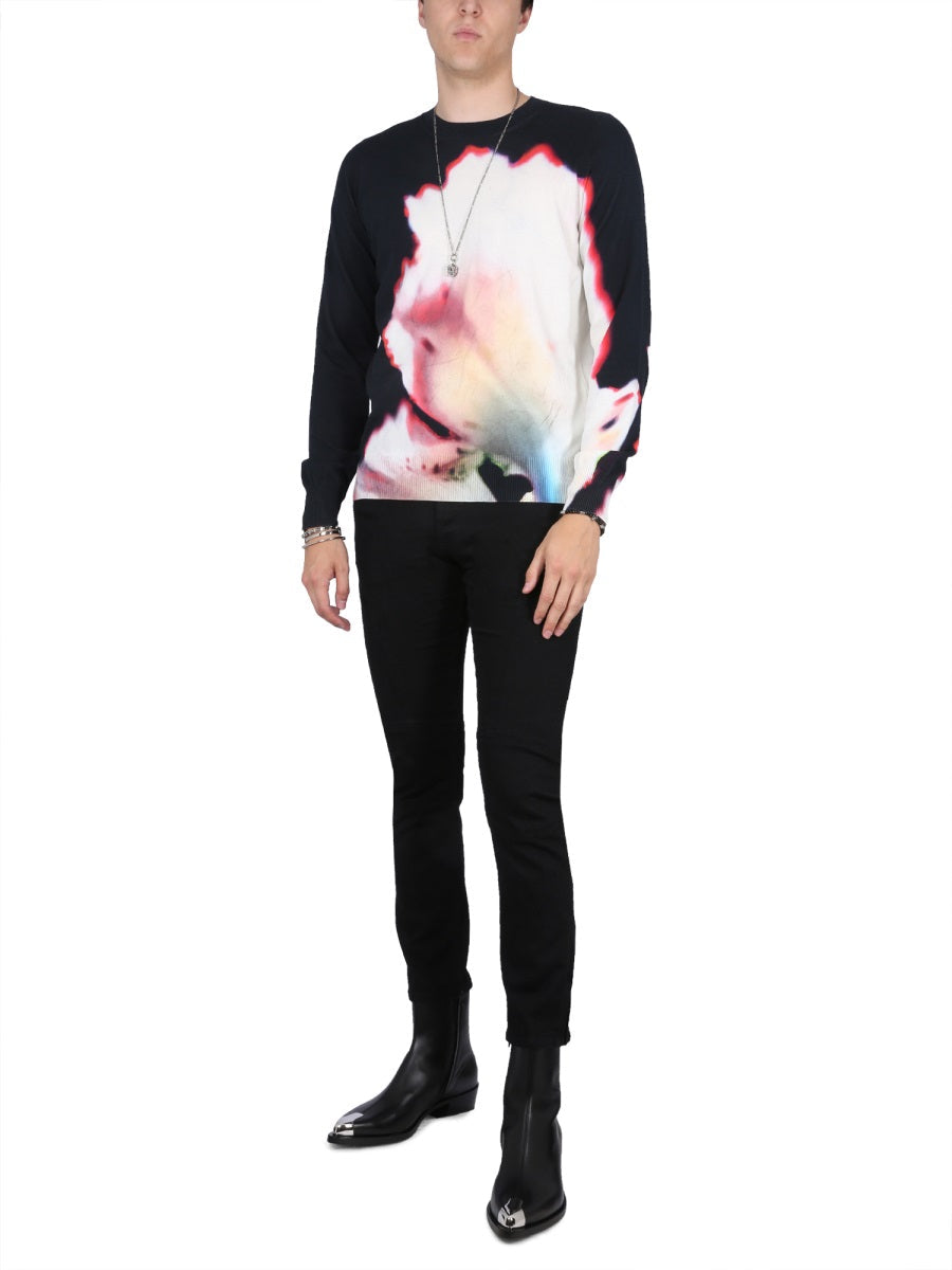Alexander Mcqueen Men Jersey With Solarised Flower Print