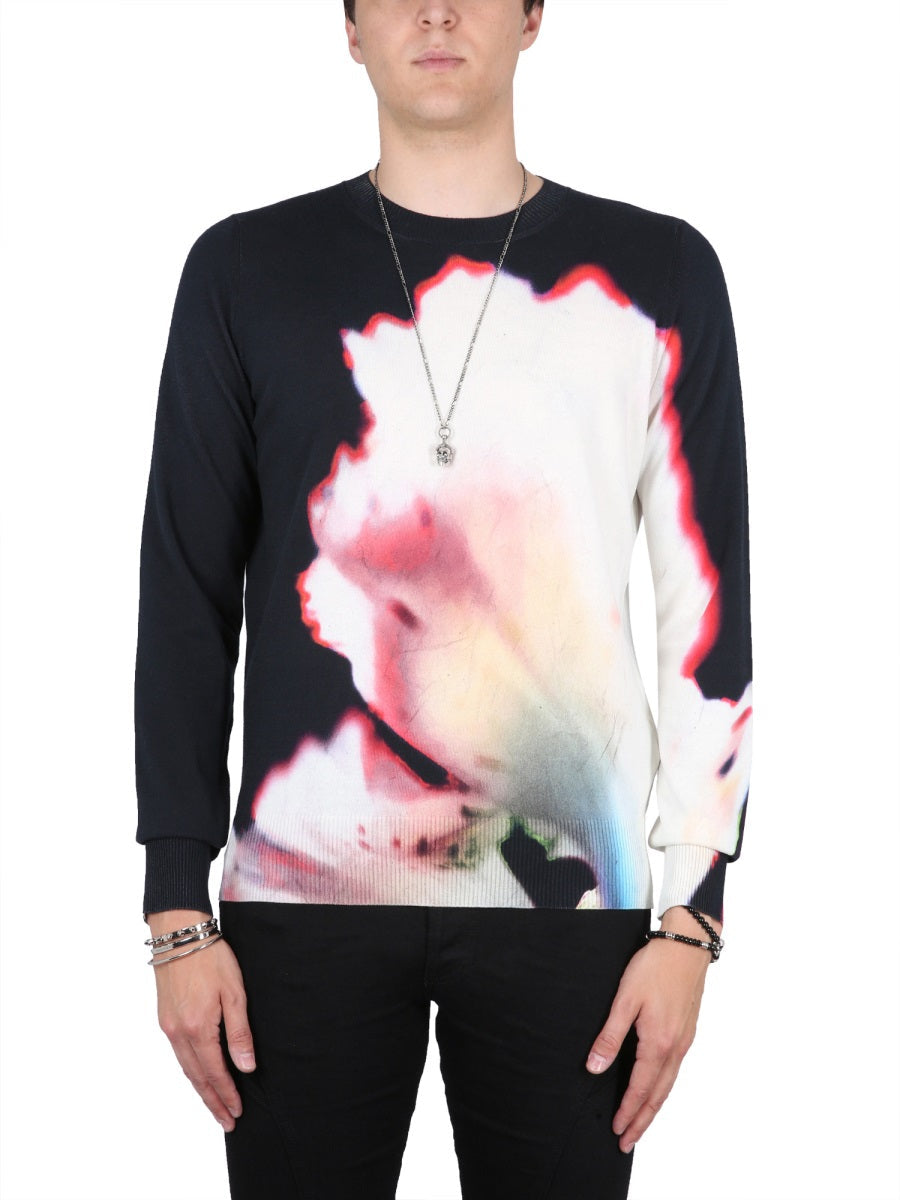 Alexander Mcqueen Men Jersey With Solarised Flower Print