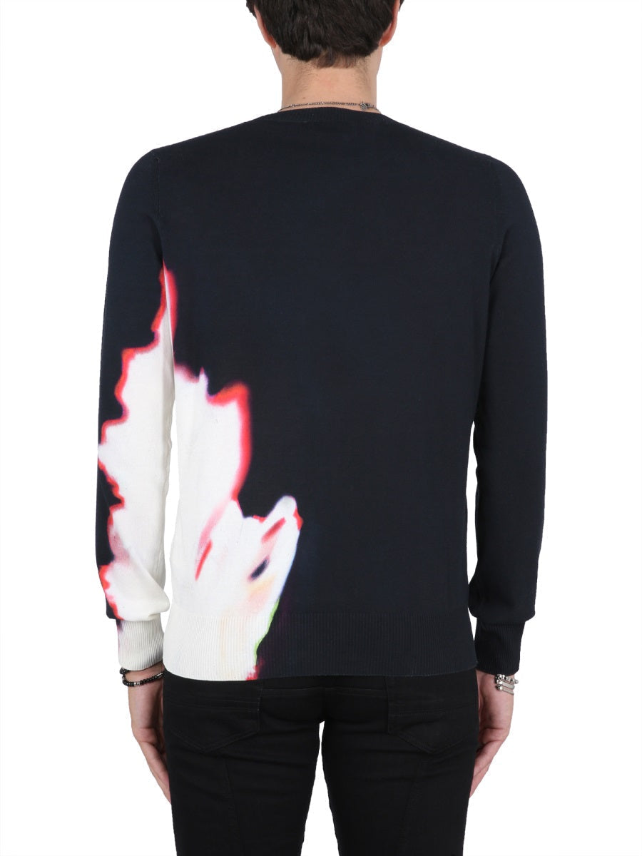 Alexander Mcqueen Men Jersey With Solarised Flower Print