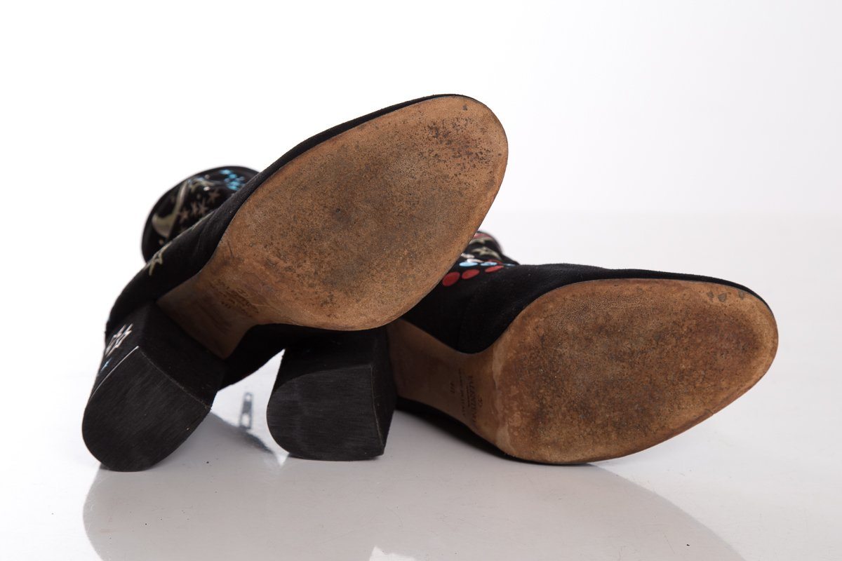 Valentino Black Suede & Multi Color Booties SZ 40