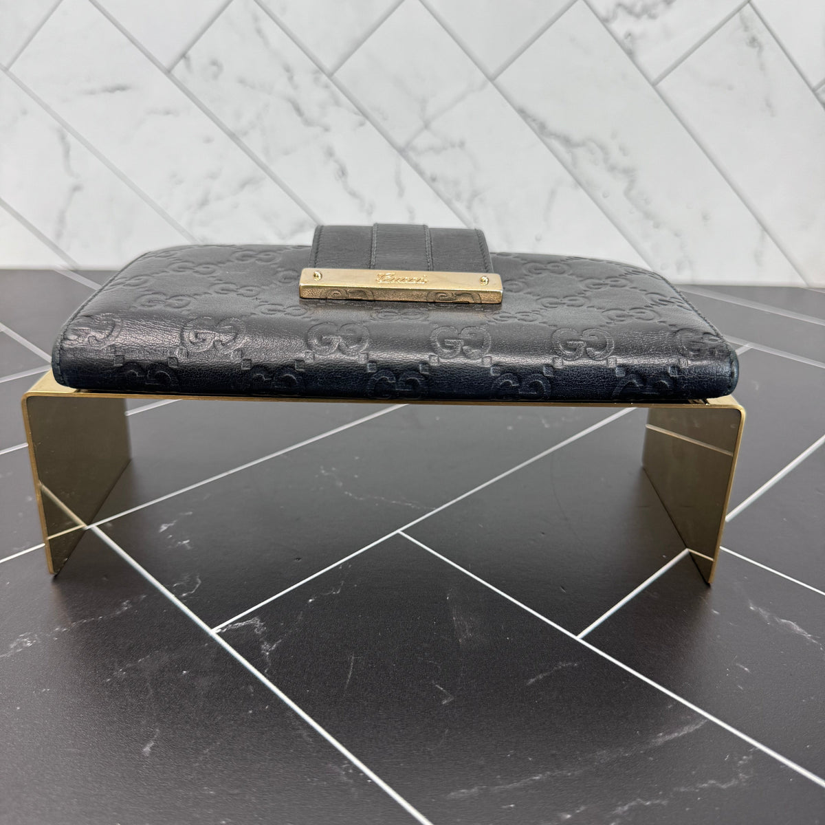 Gucci Black Guccisma Leather Long Wallet