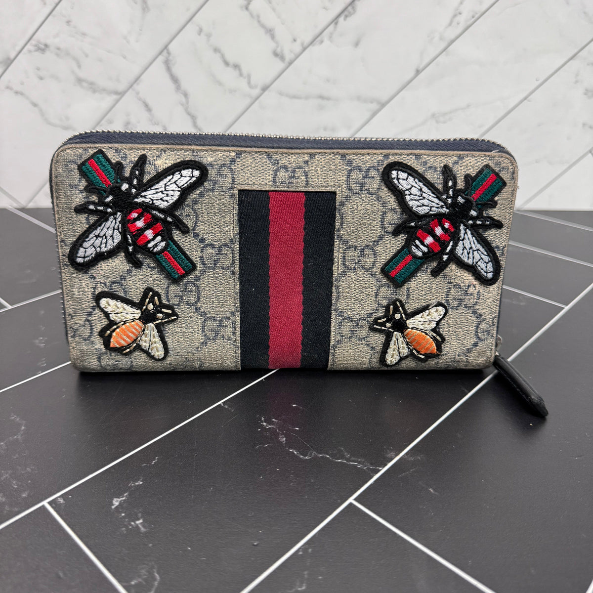 Gucci Patches Blue Coated Canvas Zippy Wallet