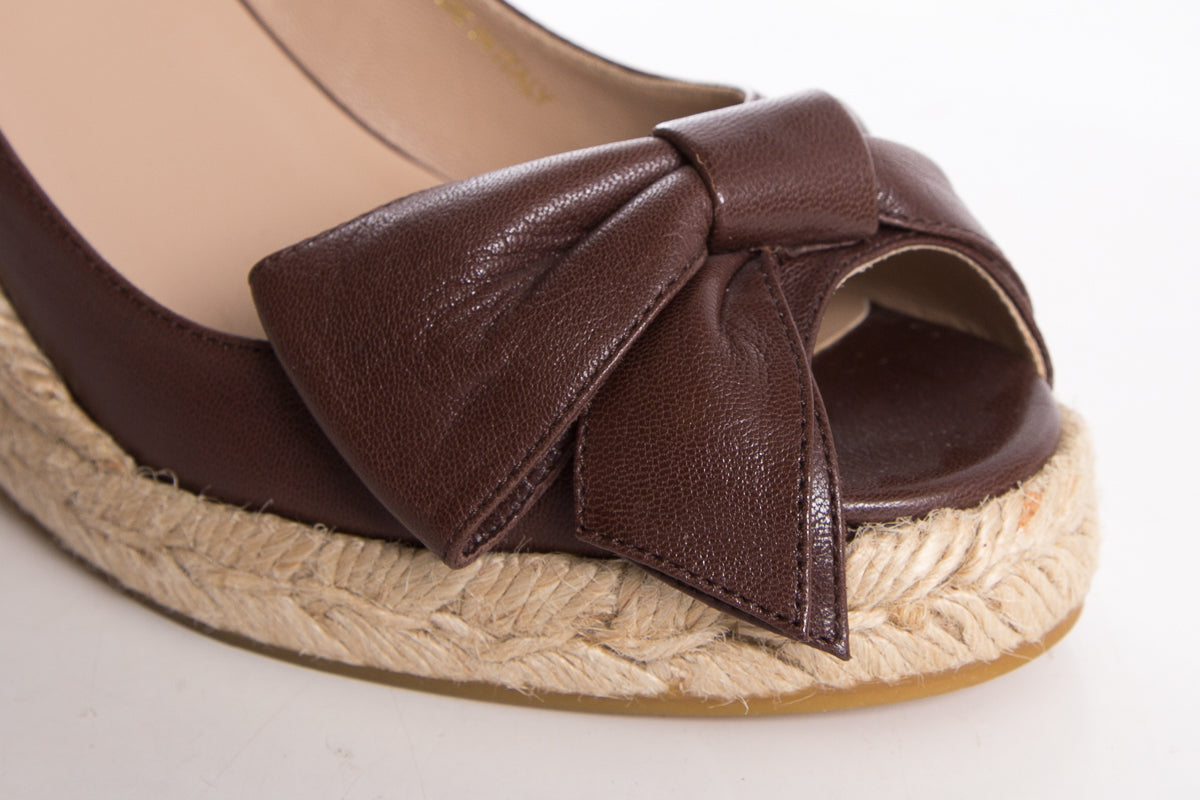 Valentino Brown Leather Open-Toe Wedge SZ 36